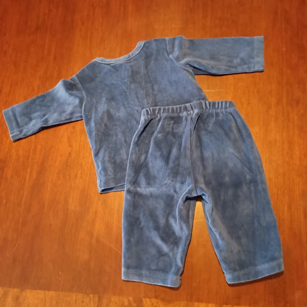 Vintage Blue Velour Dino 2pc Boys Pajama Set‎
